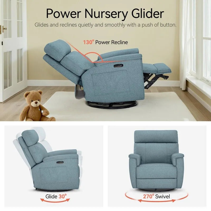 Fauteuil de maternité inclinable pivotant et coulissant électrique, tissu rembourré, gris brume, bleu, beige