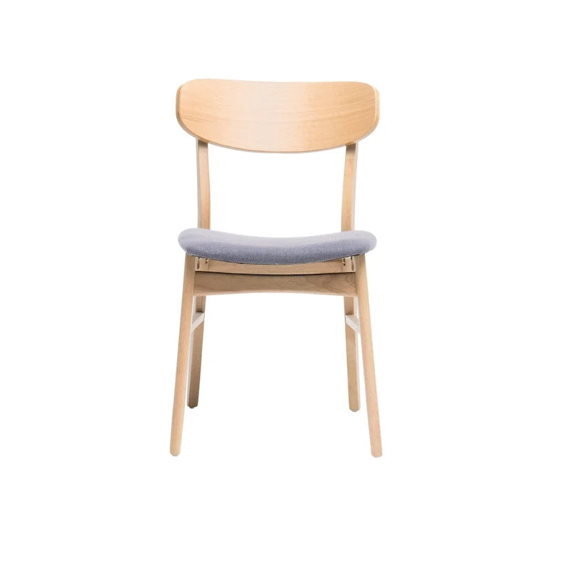 Lot de 2 chaises de salle à manger, assise rembourrée grise, pieds évasés marron naturel