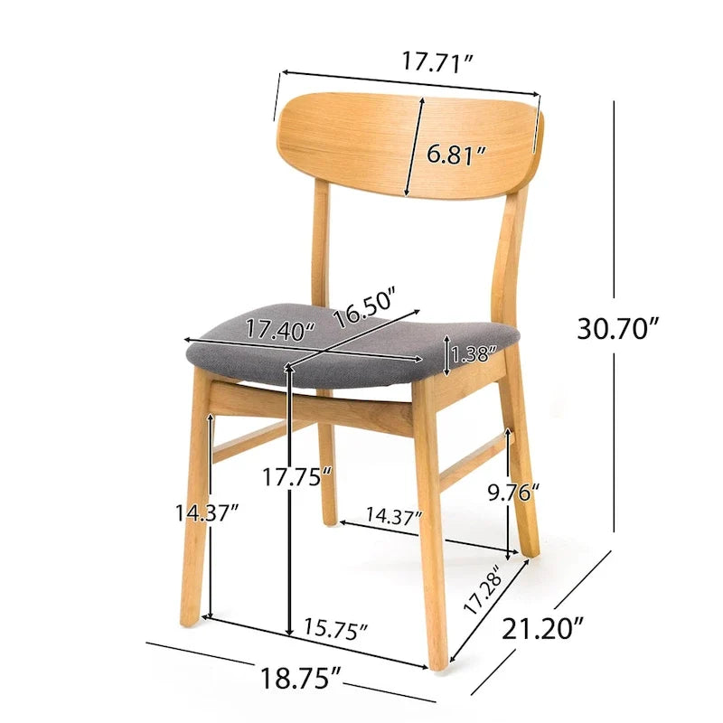 Lot de 2 chaises de salle à manger, assise rembourrée grise, pieds évasés marron naturel