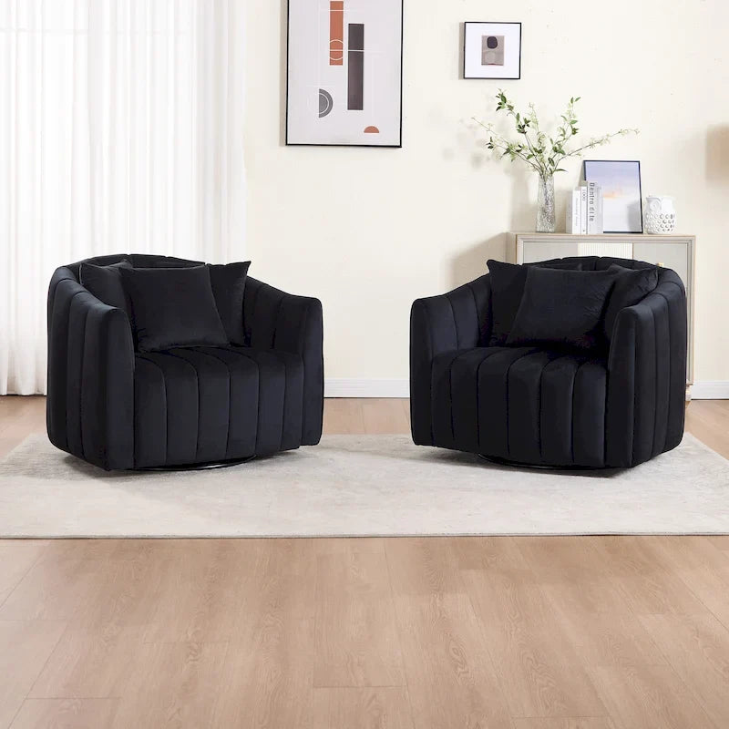 Lot de 2 fauteuils pivotants rembourrés 40,4 W, fauteuil pivotant simple et moderne avec oreillers