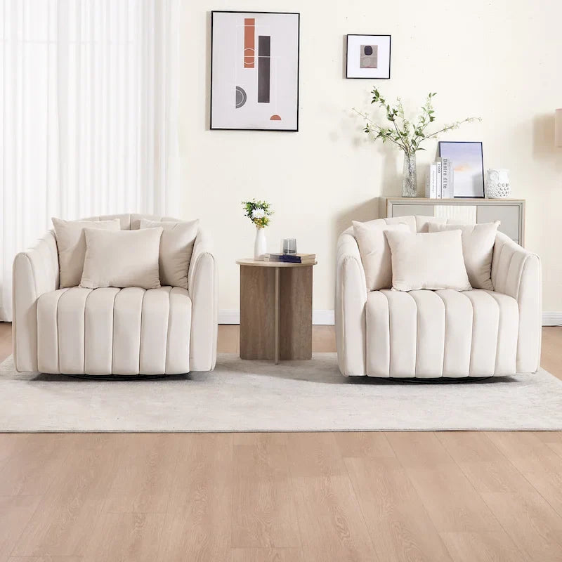Lot de 2 fauteuils pivotants rembourrés 40,4 W, fauteuil pivotant simple et moderne avec oreillers