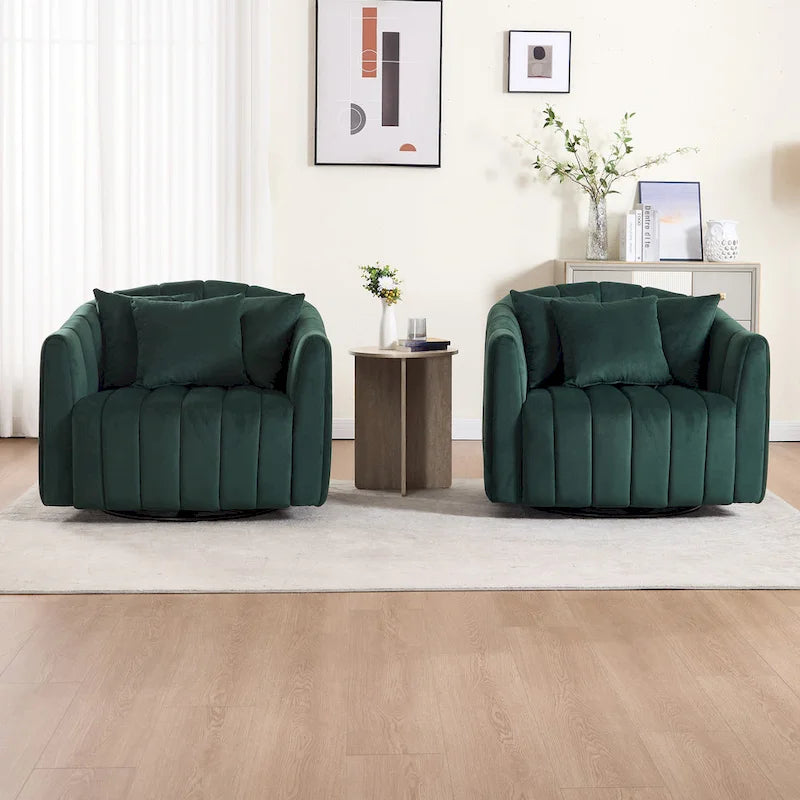 Lot de 2 fauteuils pivotants rembourrés 40,4 W, fauteuil pivotant simple et moderne avec oreillers
