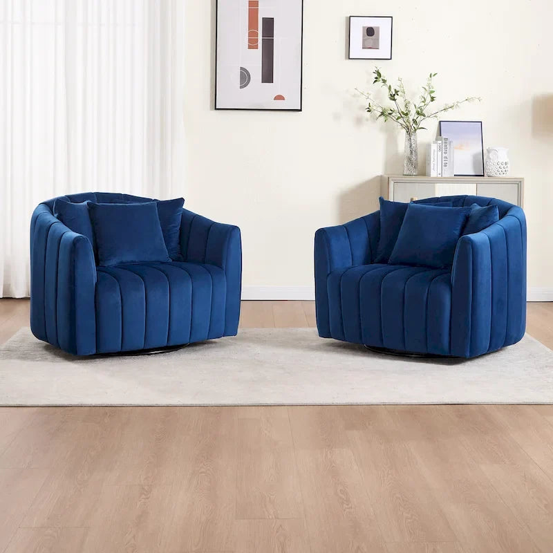 Lot de 2 fauteuils pivotants rembourrés 40,4 W, fauteuil pivotant simple et moderne avec oreillers