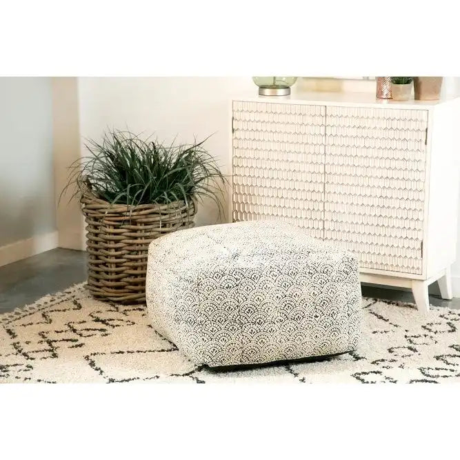 Pouf de sol rembourré carré, taille moyenne, tissu crème