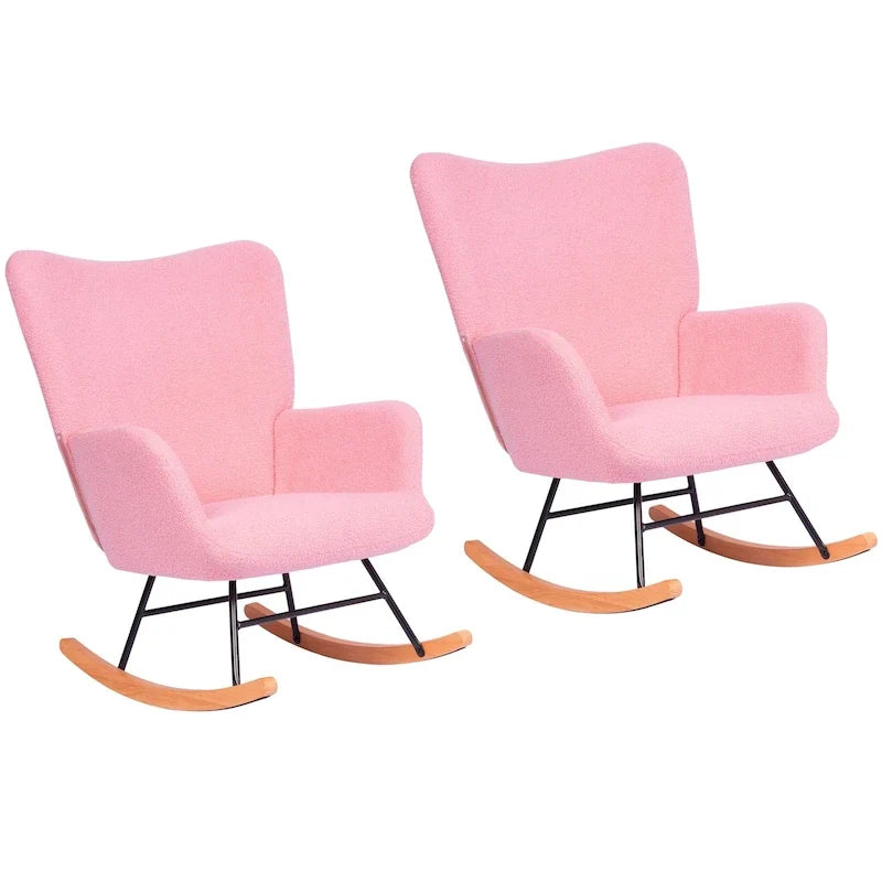 Lot de 2 fauteuils à bascule Teddy rembourrés avec poches de rangement, gris blanc rose