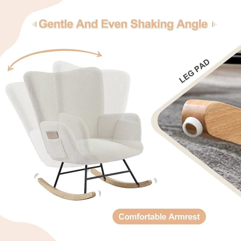 Lot de 2 fauteuils à bascule Teddy rembourrés avec poches de rangement, gris blanc rose