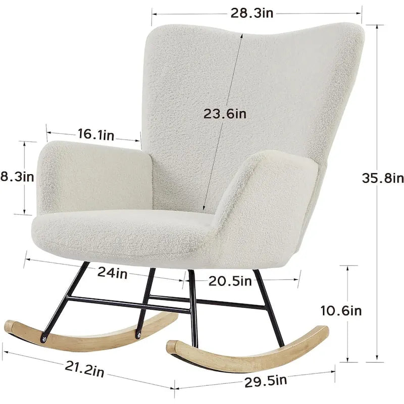 Lot de 2 fauteuils à bascule Teddy rembourrés avec poches de rangement, gris blanc rose