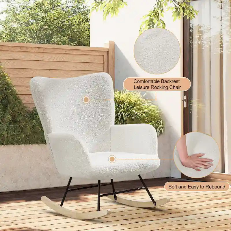 Lot de 2 fauteuils à bascule Teddy rembourrés avec poches de rangement, gris blanc rose