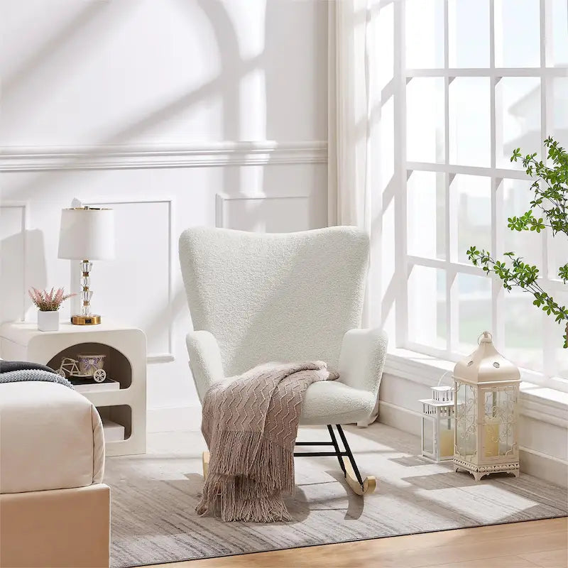 Lot de 2 fauteuils à bascule Teddy rembourrés avec poches de rangement, gris blanc rose