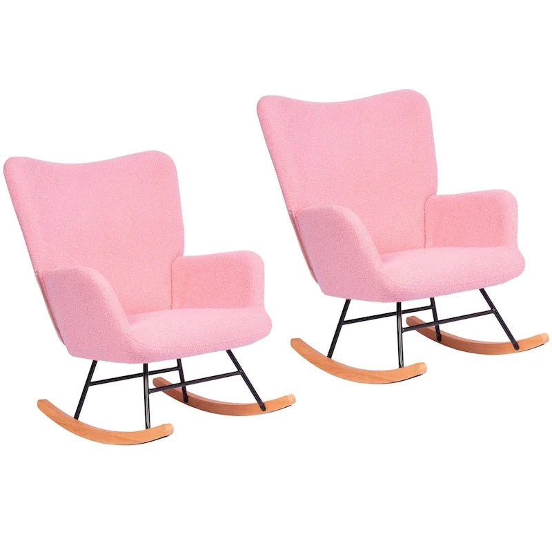 Lot de 2 fauteuils à bascule Teddy rembourrés avec poches de rangement, gris blanc rose