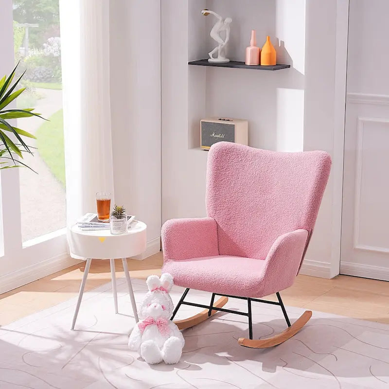 Lot de 2 fauteuils à bascule Teddy rembourrés avec poches de rangement, gris blanc rose