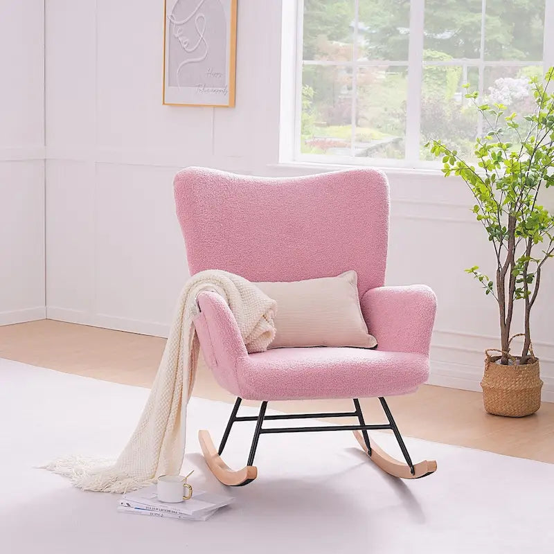 Lot de 2 fauteuils à bascule Teddy rembourrés avec poches de rangement, gris blanc rose