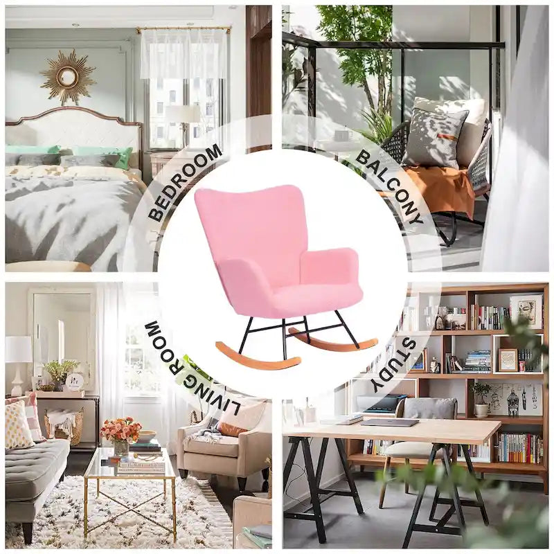 Lot de 2 fauteuils à bascule Teddy rembourrés avec poches de rangement, gris blanc rose