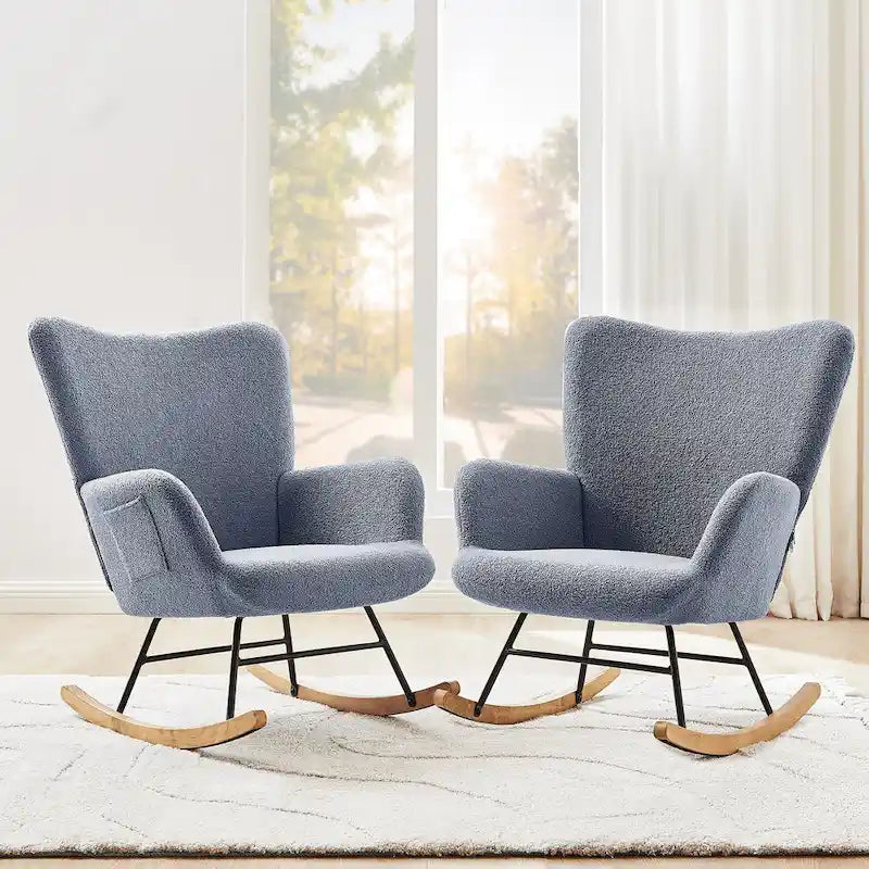 Lot de 2 fauteuils à bascule Teddy rembourrés avec poches de rangement, gris blanc rose
