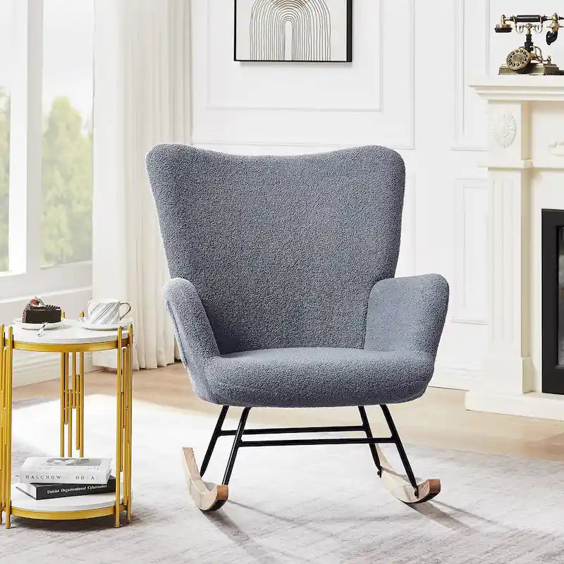 Lot de 2 fauteuils à bascule Teddy rembourrés avec poches de rangement, gris blanc rose