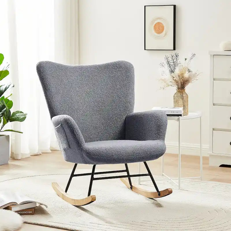 Lot de 2 fauteuils à bascule Teddy rembourrés avec poches de rangement, gris blanc rose