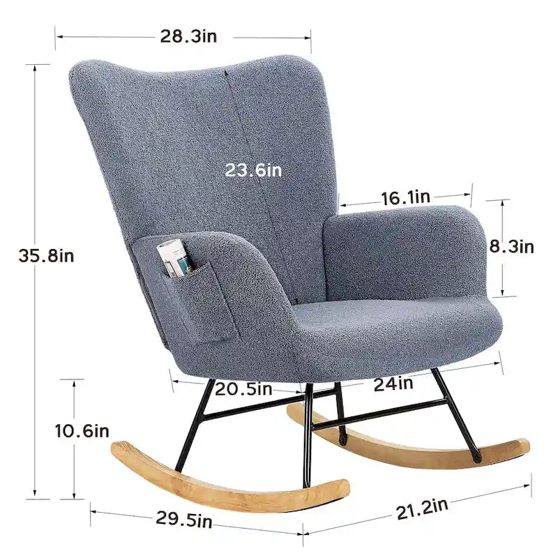 Lot de 2 fauteuils à bascule Teddy rembourrés avec poches de rangement, gris blanc rose