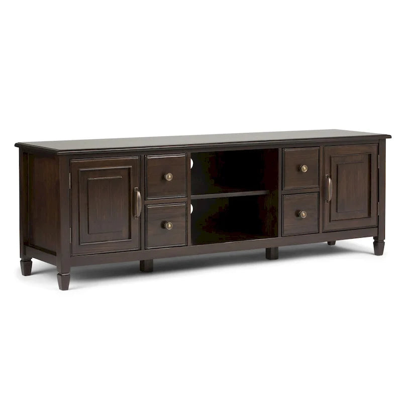Meuble TV traditionnel en bois massif de 72 pouces pour téléviseurs jusqu'à 80", 72"L x 18"P x 24"H