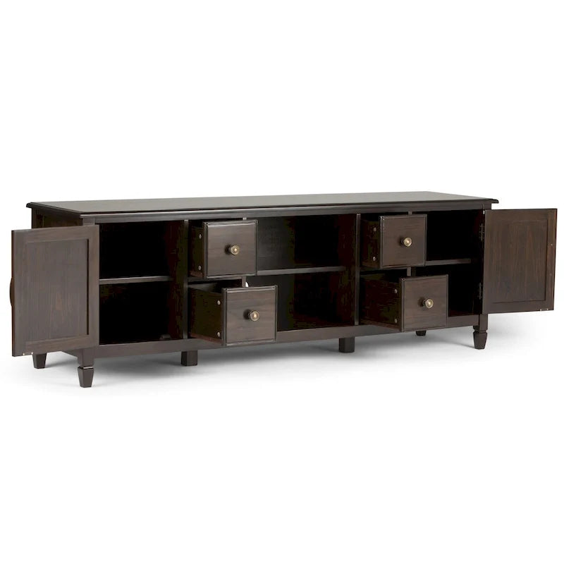 Meuble TV traditionnel en bois massif de 72 pouces pour téléviseurs jusqu'à 80", 72"L x 18"P x 24"H