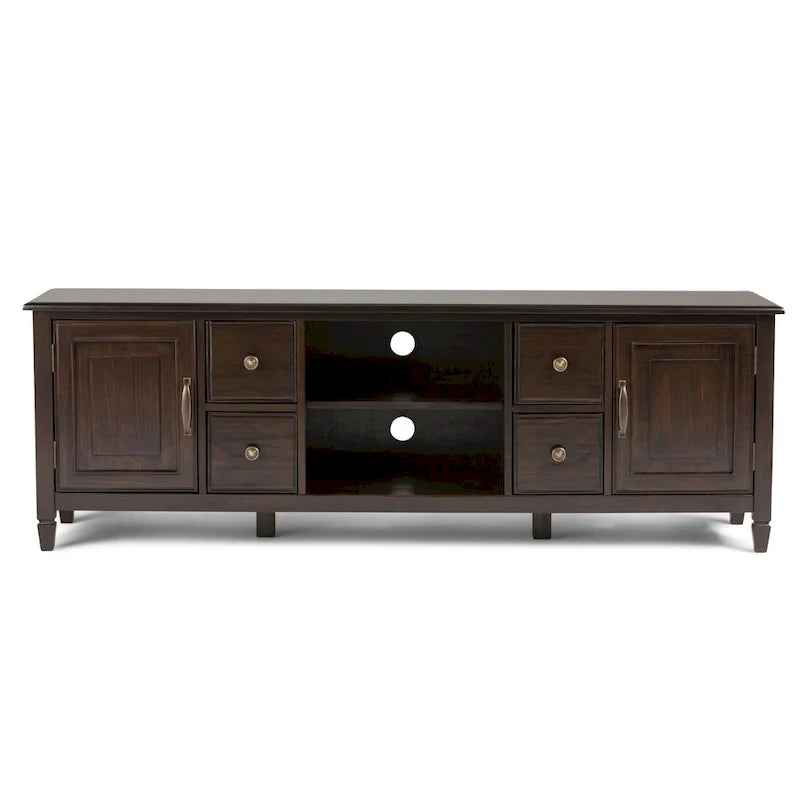 Meuble TV traditionnel en bois massif de 72 pouces pour téléviseurs jusqu'à 80", 72"L x 18"P x 24"H