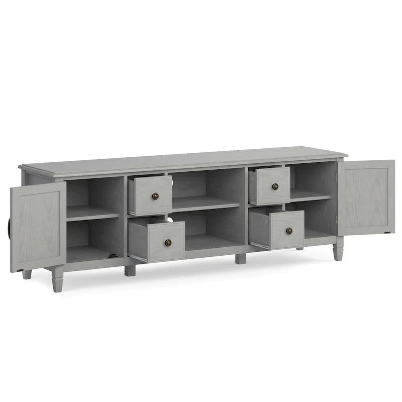 Meuble TV traditionnel en bois massif de 72 pouces pour téléviseurs jusqu'à 80", 72"L x 18"P x 24"H