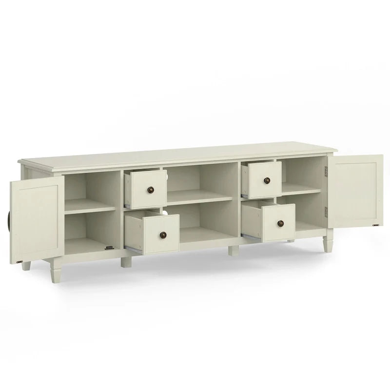 Meuble TV traditionnel en bois massif de 72 pouces pour téléviseurs jusqu'à 80", 72"L x 18"P x 24"H