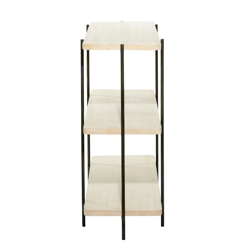Console 2 étagères en bois, pieds fins en métal noir, beige, 35,6 cm (l) x 101,6 cm (L) x 81,3 cm (H)