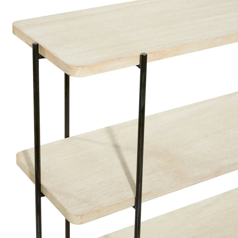 Console 2 étagères en bois, pieds fins en métal noir, beige, 35,6 cm (l) x 101,6 cm (L) x 81,3 cm (H)
