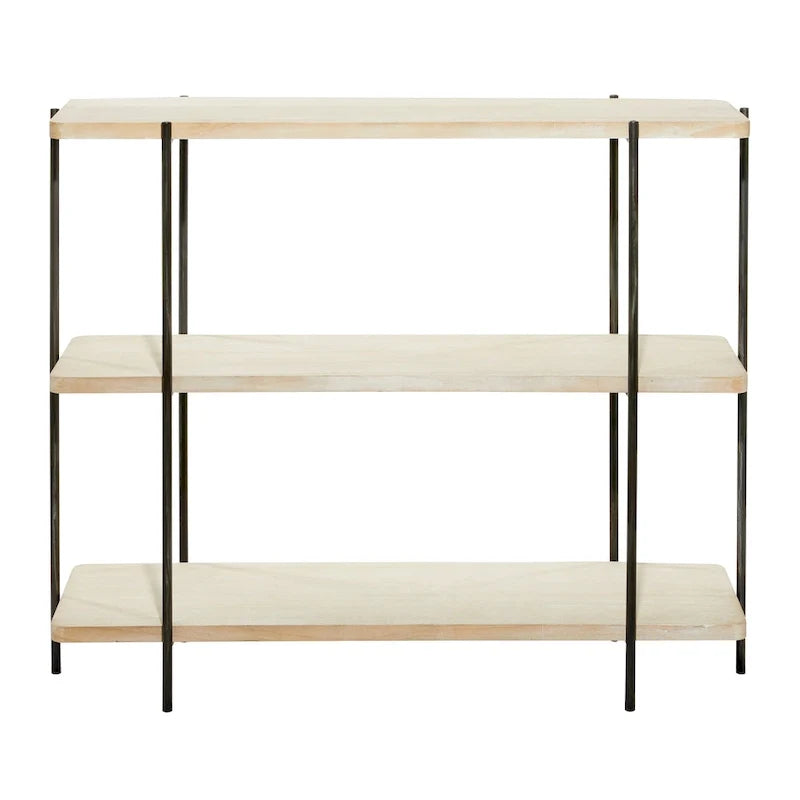 Console 2 étagères en bois, pieds fins en métal noir, beige, 35,6 cm (l) x 101,6 cm (L) x 81,3 cm (H)