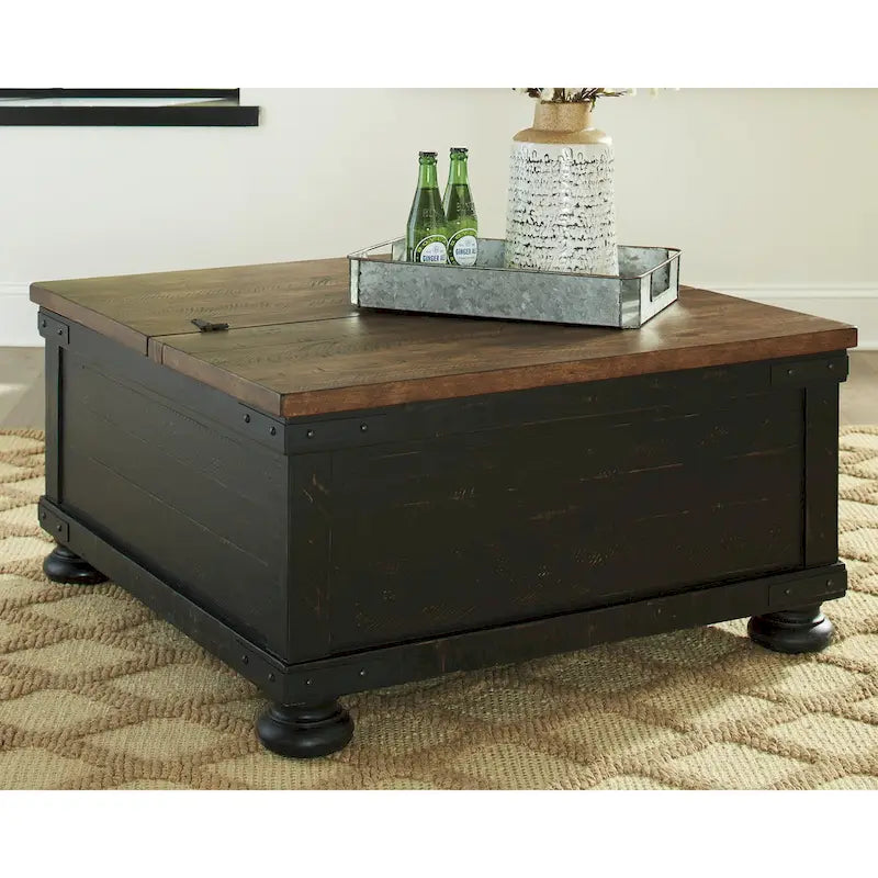 Valebeck Black/Brown Casual Square Lift Top Cocktail Table - 36 W x 36 D x 18 H
