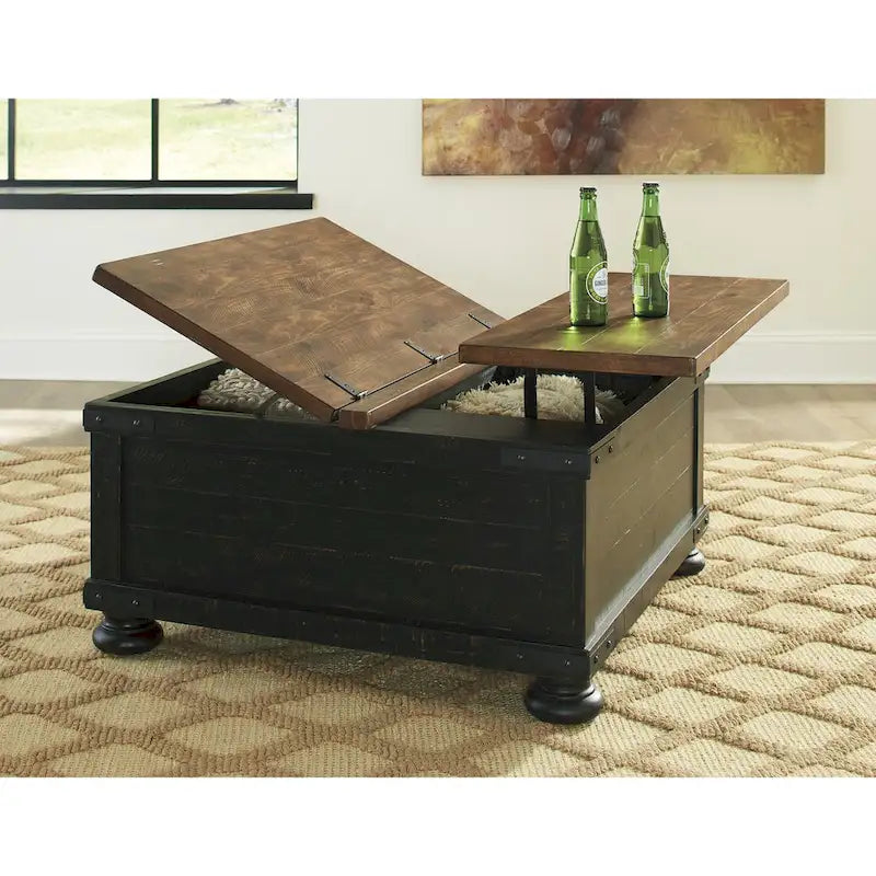 Table basse relevable carrée, bois noir et marron, 91,4 cm L x 91,4 cm P x 45,7 cm H