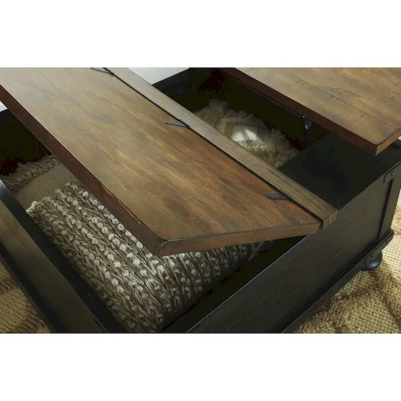 Table basse relevable carrée, bois noir et marron, 91,4 cm L x 91,4 cm P x 45,7 cm H