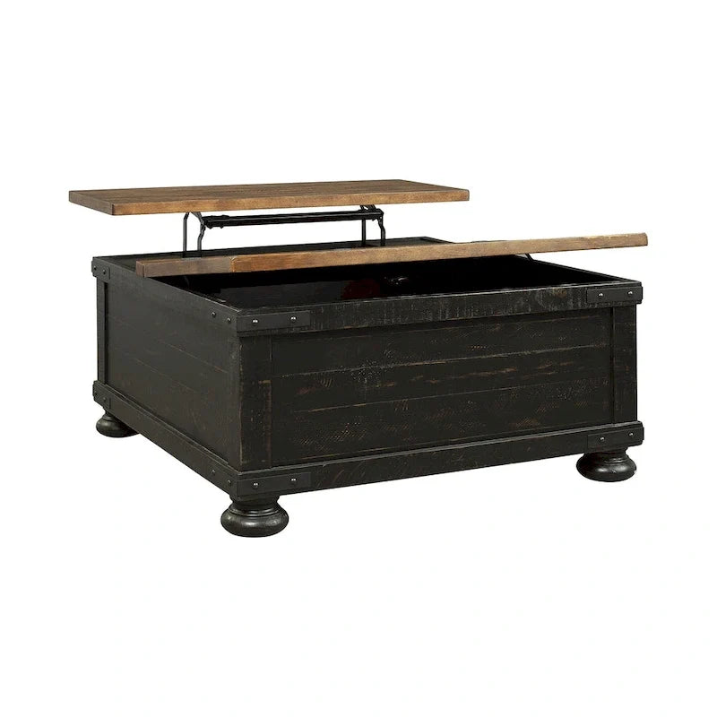 Table basse relevable carrée, bois noir et marron, 91,4 cm L x 91,4 cm P x 45,7 cm H