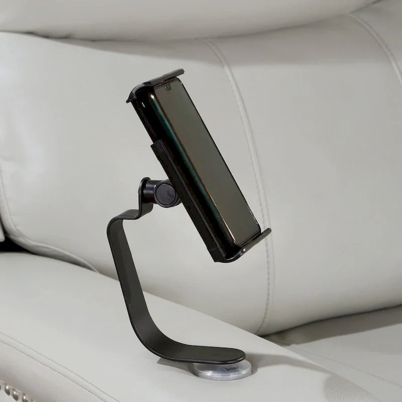 Canapé inclinable électrique Etty en similicuir gris clair avec ports USB et plateau par Furniture of America