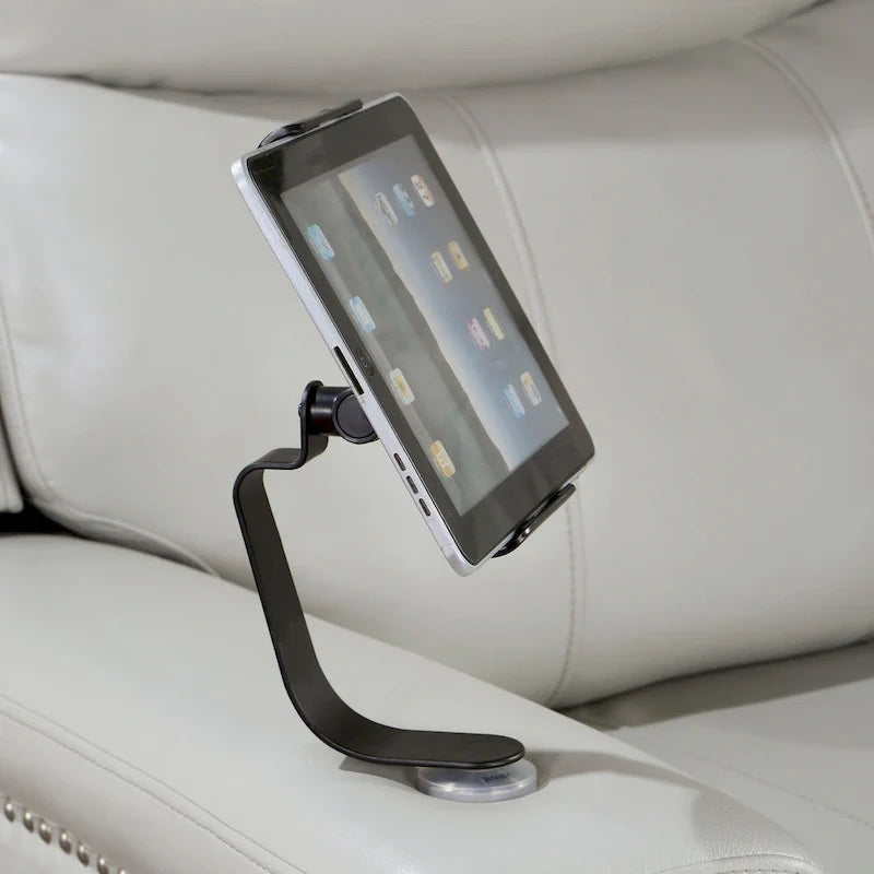 Canapé inclinable électrique Etty en similicuir gris clair avec ports USB et plateau par Furniture of America