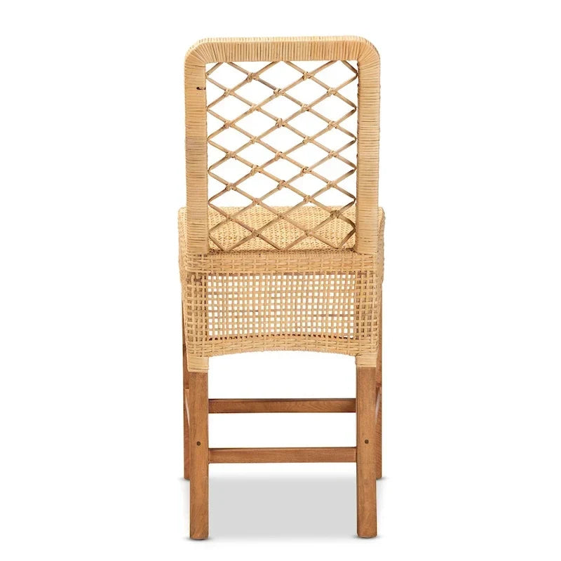Tabouret de comptoir Moscou bohème moderne en rotin et bois naturel marron