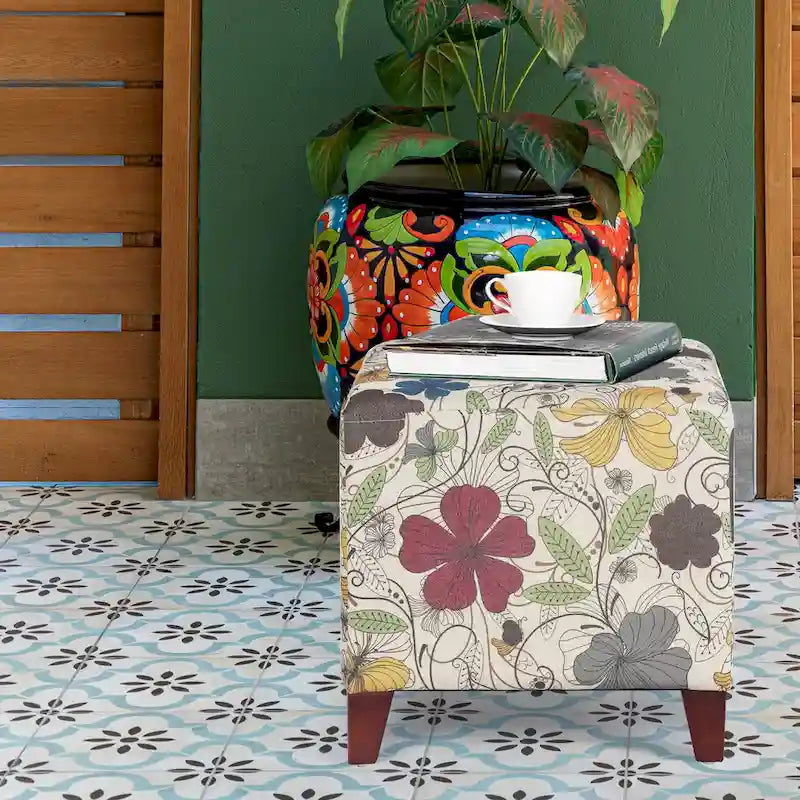 Pouffe Repose-pieds Cube de 41,4 cm, Taille Moyenne, Rembourré Multicolore
