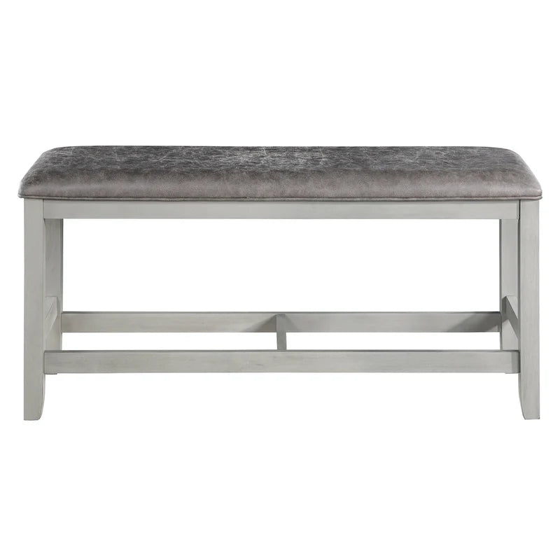 Banc de salle à manger hauteur comptoir, assise rembourrée gris pierre, cadre en bois massif