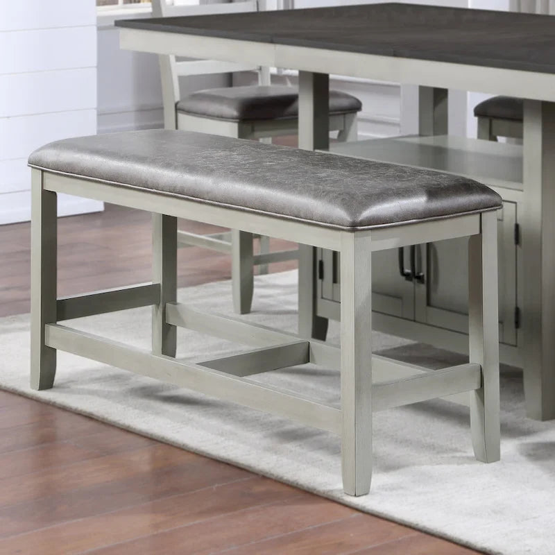 Banc de salle à manger hauteur comptoir, assise rembourrée gris pierre, cadre en bois massif