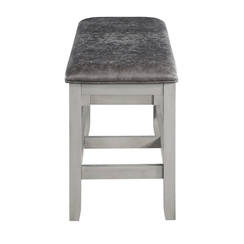 Banc de salle à manger hauteur comptoir, assise rembourrée gris pierre, cadre en bois massif