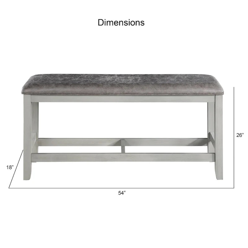 Banc de salle à manger hauteur comptoir, assise rembourrée gris pierre, cadre en bois massif