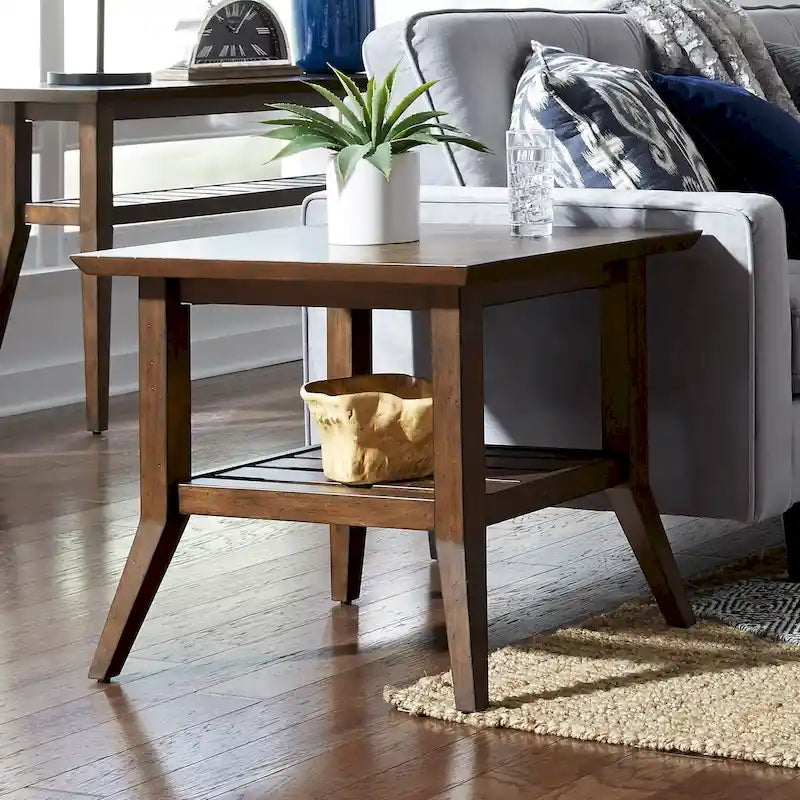 Table d'appoint rectangulaire, dessus en placage de bois coloris Bronze Spice, table de bout pour salon