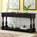 Console de 64 pouces avec tiroirs et étagère, noir vieilli et blanc antique