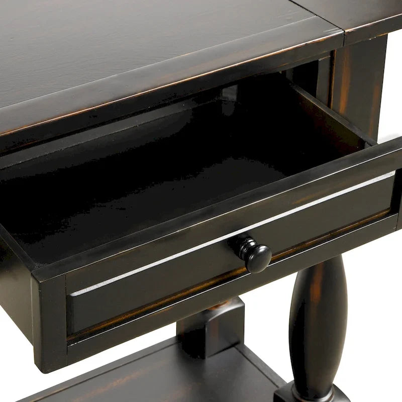 Console de 64 pouces avec tiroirs et étagère, noir vieilli et blanc antique