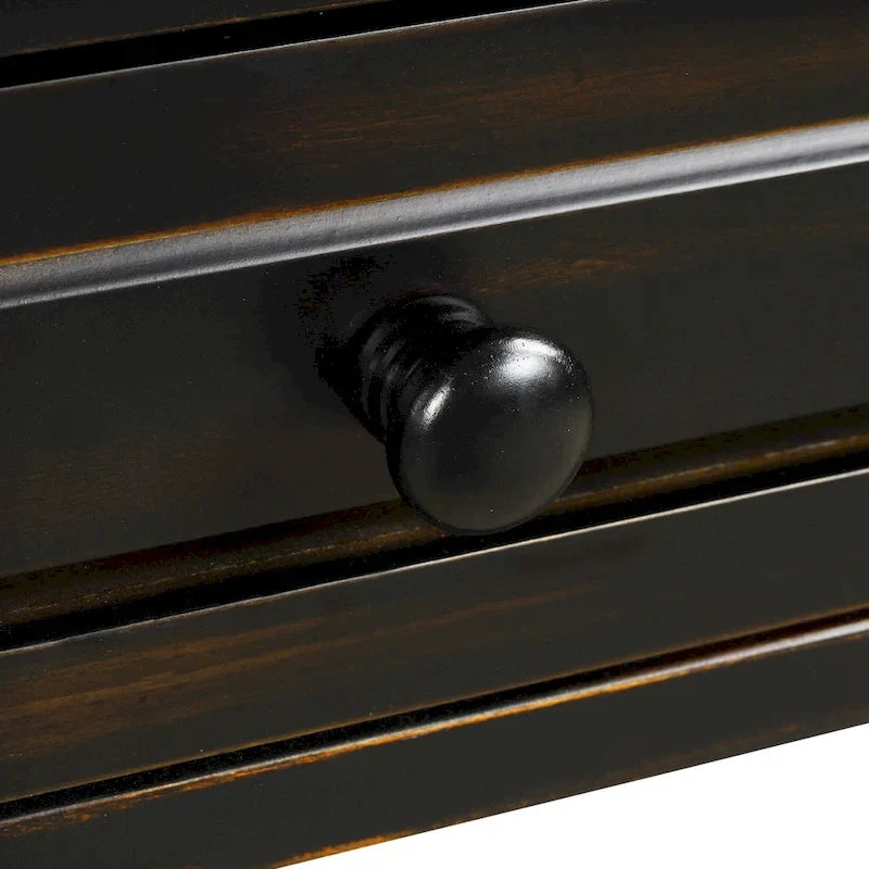 Console de 64 pouces avec tiroirs et étagère, noir vieilli et blanc antique