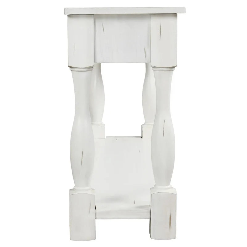 Console de 64 pouces avec tiroirs et étagère, noir vieilli et blanc antique