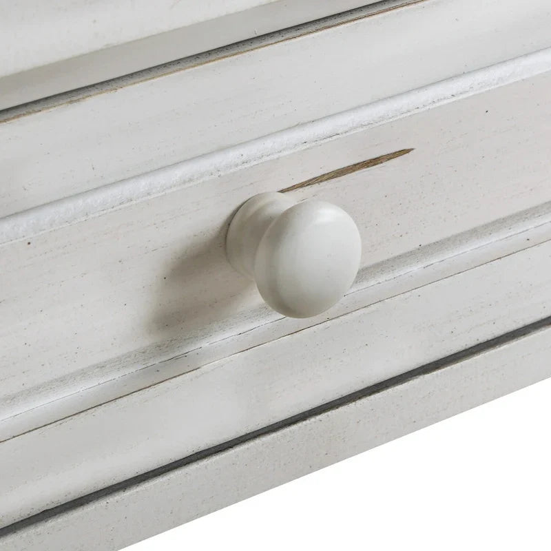 Console de 64 pouces avec tiroirs et étagère, noir vieilli et blanc antique