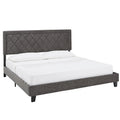 Lit plateforme rembourré en velours, King Queen Full, velours gris crème bleu foncé