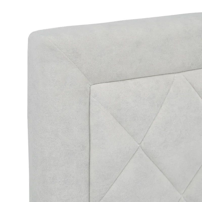 Lit plateforme rembourré en velours, King Queen Full, velours gris crème bleu foncé