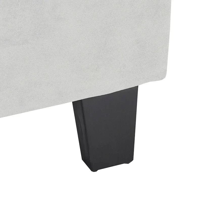 Lit plateforme rembourré en velours, King Queen Full, velours gris crème bleu foncé